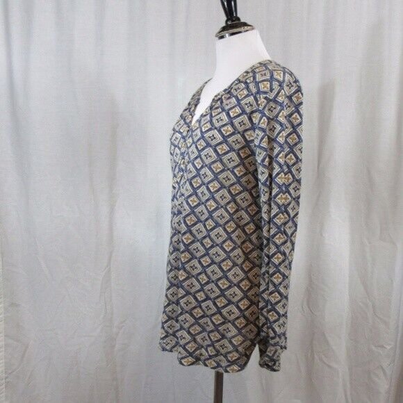 Lucky Brand Top S Blue Green Print Cotton Blend Popover - Picture 3 of 5
